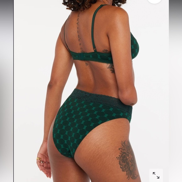 Savage X Fenty Green Glo X Link Cotton Bralette Mid-Rise Thong & High-Leg Bikini - Picture 10 of 16